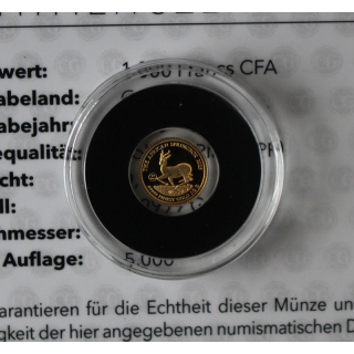 NEU ** 0,5 g .999 GOLD Proof - SPRINGBOCK Gabun 2023