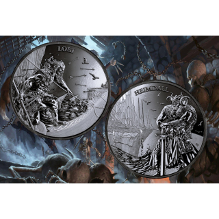 Neu*** 2 x 1 oz GERMANIA RAGNAROEK 2026 - LOKI & HEIMDALL BLACK BU - Götter vs. Titanen & Das Ende der Welt  > Neue Serie Die Mystische Welt von RAGNARÖK - Germania Mint