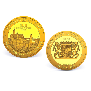 1 oz GOLD Deutschland 2025 BU 100 Thaler - SCHLOSS NEUSCHWANSTEIN Castle - BAYERN THALER - DEUTSCHE GOLDUNZE