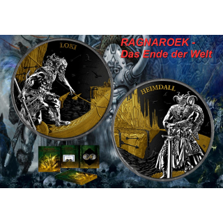Neu*** 2 x 1 oz GERMANIA RAGNAROEK 2025 - LOKI & HEIMDALL GILDED BU - Götter vs. Titanen & Das Ende der Welt  > Neue Serie Die Mystische Welt von RAGNARÖK - Germania Mint