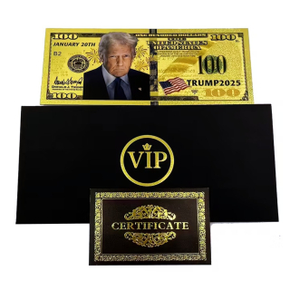 NEU ** Goldfolie - DONALD TRUMP 2025  Golden Bill Fight to Save America - 24-Karat Vergoldung - Polycarbonat