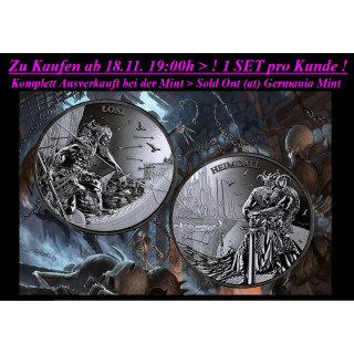 Neu*nur 1 SET pro Kunde*  2 x 1 oz GERMANIA RAGNAROEK 2025 - LOKI & HEIMDALL BLACK BU in DOPPELKAPSEL ! - Götter vs. Titanen & Das Ende der Welt  > Neue Serie Die Mystische Welt von RAGNARÖK - Germania Mint