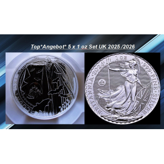 TOP-ANGEBOT-nur wenige Sets* * 5 x1 oz UK SILBER-SET - COUNT DRACULA & BRITANNIA PRIVY HONGKONG  - GOTHIC HORROR & Britannia - 1 Pfd. - Silber Anlagemünzen