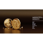 EDITION - 1/10 oz Gold Liberia 2025 Proof - AMENHOTEP IV. & NOFRETETE - Pharaonen in LOVE - Geschichte Ägyptens Pharaonenreiche - 100 $