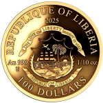 EDITION - 1/10 oz Gold Liberia 2025 Proof - AMENHOTEP IV. & NOFRETETE - Pharaonen in LOVE - Geschichte Ägyptens Pharaonenreiche - 100 $