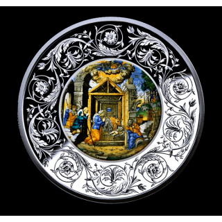 1 oz Malta 5 Euro 2025  Proof - Maiolica Anbetung der Hirten - Porzellaneinsatz - ADORATION OF THE SHEPHERDS - Silber color