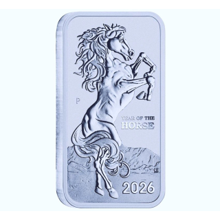 NEU* 1 oz Australien 2026 BU Rectangle - Jahr des Pferdes - Year of the Horse - Silber - Serie Rechtecklunare Perth Mint