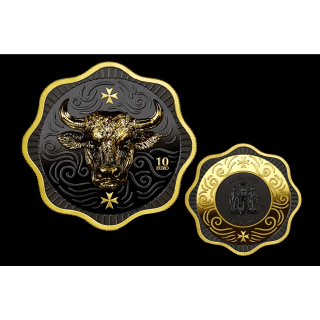 2 oz Malta 10 Euro 2025 Dark Ruthenium - OCHSE / OX - Maltesischer Ochse - Welle / Flower - Endangered Species - Ultra High Relief Silber Multimetall