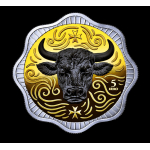 1 oz Malta 5 Euro 2025 Ruthenium Gilded - OCHSE / OX - Maltesischer Ochse - Welle / Flower - Endangered Species - Ultra High Relief Silber Multimetall