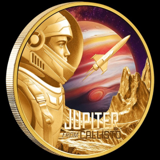 1 oz Gold Niue 2025 Proof - SPACE - JUPITER from CALLISTO  from PHOBOS - Planeten & Monde des Sonnensystems - Silber Color 100 NZ$