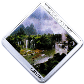 2014 Niue Proof Silber - Huangguoshu Waterfall China Wasserfälle - Square Coin 1$