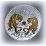 1 oz Fiji 2022 Gilded Proof  - Jahr des Tigers / Year of the Tiger - SÜSSWASSER-PERLE  / Freshwater Pearl - Silber 2$ EINZELSTÜCK