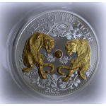 1 oz Fiji 2022 Gilded Proof  - Jahr des Tigers / Year of the Tiger - SÜSSWASSER-PERLE  / Freshwater Pearl - Silber 2$ EINZELSTÜCK