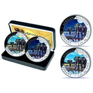 2 x 1 oz Somalia 2026 Tag & Nacht / Day & Night - Elefant African Wildlife - Silber Color 100 Shillings