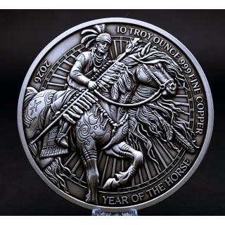 NEU** 10 oz Kupferedition - Jahr des Pferdes / Das Kriegspferd / Year of the War Horse - Antique Motivbarren - VORVERKAUF !