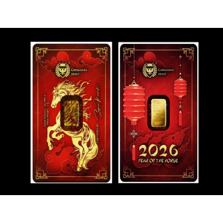 NEU** 1 g Goldbarren 2026 Jahr des PFERDES / Year of the Horse - Coin Card Goldbarren Germania Mint