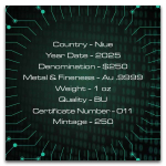 Neu* Nur auf Bestellung* 1 oz Gold Niue 2025 BITCOIN  - 250 NZ$ Auflage 250 - Aktueller Preis auf ANFRAGE !