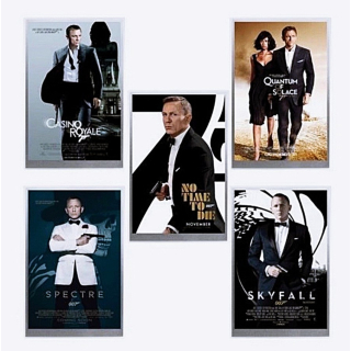 5 x 5 g Silberfolie JAMES BOND 007 FILMPLAKATE - Casino Royale Skyfall Spectre No Time to Doe Quantum