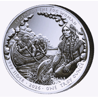 NEU* 1 oz Silber USA 2026 Proof - The FOG WOMAN - Die Legende der Nebelfrau - Geschichte der Indianer / Native Americans -1$