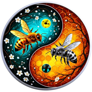 Wieder Bestellbar* 1 oz Kupfer/Copper Motivbarren 2026 - Die Biene Harmonie in der Natur Yin Yang Edition - Kristallelemente - High Relief - Kupfer-Top-Edition - Vorverkauf Presale !