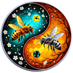 BrandNeu* 1 oz Kupfer/Copper Motivbarren 2026 - Die Biene Harmonie in der Natur Yin Yang Edition - Kristallelemente - High Relief - Kupfer-Top-Edition - Vorverkauf Presale !