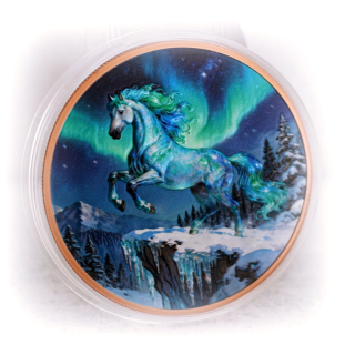 auf Lager - Echtbilder** 5 oz Kupfer/Copper Edtion 2026 - Zum JAHR des PFERDES / YEAR of the HORSE & Polarlichter - High Relief Color - Highlight 2026