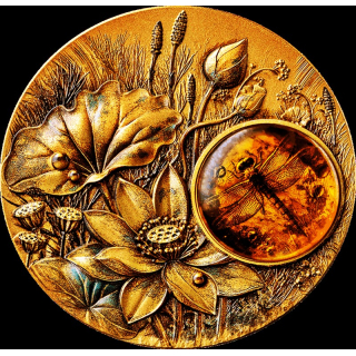 2 oz Samoa 2026 DRAGONFLY / LIBELLE - Neue Serie Bernstein / Amber  (1.) - mit Ostesse-Bernstein / Amber - Silber Antik High Relief Gilded 5 $