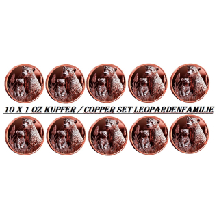 Neu* 10 x 1 oz SET Kupferedition - LEOPARDENFAMILIE / Leopard FAMILY - Neue Serie Wilde Tiere / Wild Animals