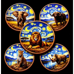 Letzte ab Lager* 5 x 1 oz Kupferediion - BIG FIVE AFRIKA im STERNENHIMMEL / Starry Night - Löwe Leopard Elefant Nashorn Büffel - Coin Card Copper Edition
