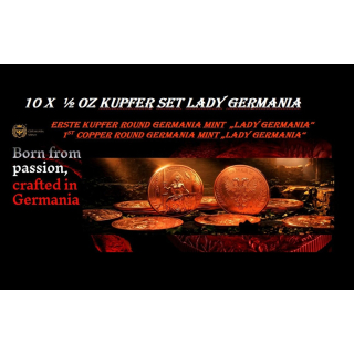 Neu* 10 x 1/2 oz Kupfer 2026 Lady Germania auf dem Thron - Erste Germania Mint Kupfer Round  / 1st Copper Round