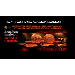 Neu* 50 x 1/2 oz Kupfer 2026 Lady Germania auf dem Thron - Erste Germania Mint Kupfer Round  / 1st Copper Round