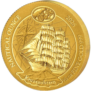 NEU * 1/12 oz Gold Ruanda Rwanda 2026 BU - KRUZENSHTERN Frachtsegelschiff 1926 - Nautical Ounce serie - Silber 100 RWF / Amafaranga