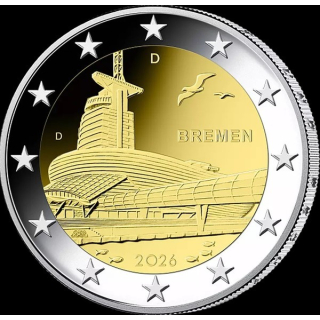 2 Euro Deutschland 2026 " D " Bundesländer Bremen Klimahaus-  Prägestätte D (München)