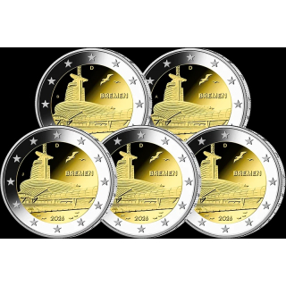 5 x 2 Euro Deutschland 2026  Bundesländer Bremen Klimahaus-  Alle Prägestätten