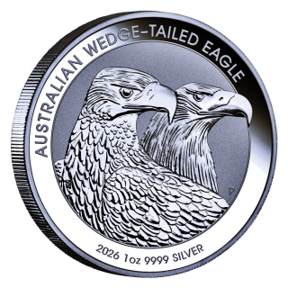 1 oz WEDGE TAILED EAGLE 2026 & Bald Eagle - Keilschwanzadler & Weisskopf-Seeadler - Australien Perth Mint - silber 1 AU$ - Serie WT Eagle
