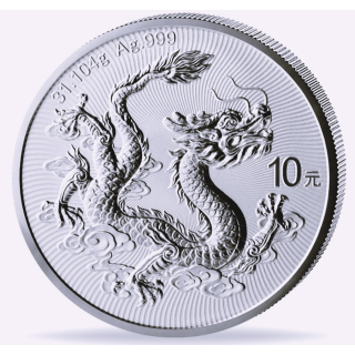 Neu*New* 1 oz China 2026 BU - DRACHE / DRAGON - Tang Dynasty & Grosse Mauer - Silber 10 Yuan - Premium Anlagemünze 2. Ausgabe der Drachenserie