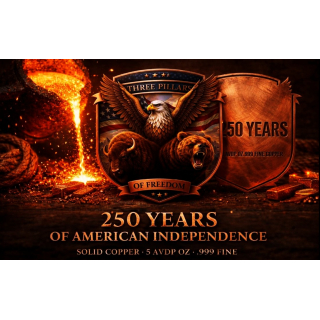 Neu ** 5 oz Kupfer/Copper 2026 - 250 Jhare USA Unabhängigkeit / Independence - EAGLE BISON & BÄR 3 Pillars- High relief Motivbarren - Vorverkauf !
