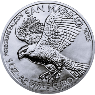 ab Lager*  1 oz San Marino WANDERFALKE 5 Euro 2026 BU - PREGRINE FALCON -  Silber 5 Euro