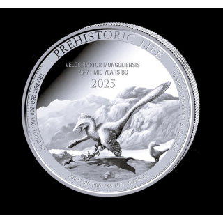 NEU**1 oz Kongo 2025 BU - VELOCIRAPTOR / UTAHRAPTOR - Killersaurier  Serie Prehistoric Life (17) - Silber 20 Frs