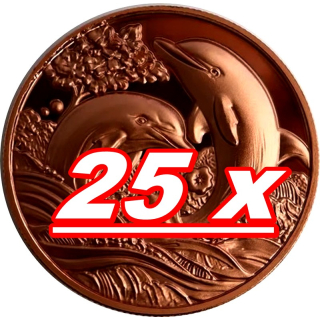 NEU** 25 x 1 oz SET Kupferedition - DELFINFAMILIE / DOLPHIN FAMILY - Neue Serie Wilde Tiere (4) / Wild Animals