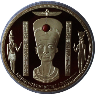 3,65 oz Kupfer/Copper Proof - NOFRETETE / NEFERTITI - Jasper Element - Mystisches Ägypten - 24-Karat-Vergoldung