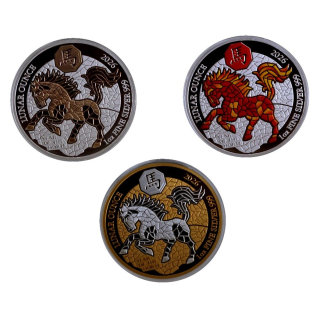 LETZTE** ab Lager**  3 x 1 oz SET  Ruanda 2026 PROOF SONDEREDITION - JAHR des PFERDES - YEAR of the HORSE - LUNAR OUNCE - Silber - Silberpferd - 50 RWF - Auflage 188 !