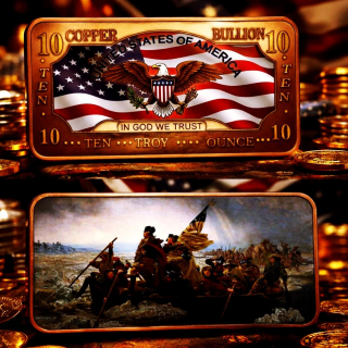NEU** 10 oz Kupferedition - GEORGE WASHINGTON CROSS the DELAWARE RIVER - True American Patriotism - Color Motivbarren - VORVERKAUF !