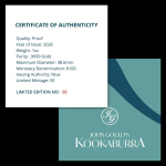 1 oz Gold Niue 2026 Proof - Kookaburra - John Gould Edition Birds of Australiia -  Gold PP Color100 NZ$