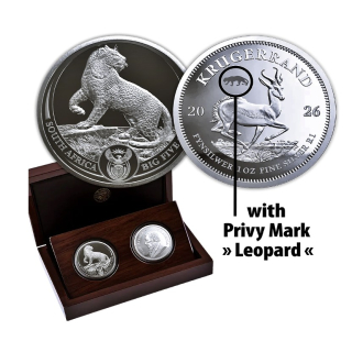 Neu * 2 x 1 oz Südafrika 2026 Proof - LEOPARD / CHEETAH & KRUGERRAND Privy Leopard - Silber Big Five Serie III