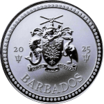 NEU* 1 Unze Silber Barbados 2025 Dreizack Trident BU 0,5 $