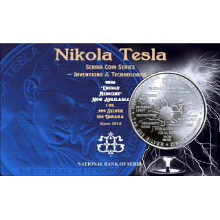 NEU* 1 oz Serbien 2026 PROOF - TESLA ENERGIEMEDIZIN  /  ENERGY MEDICINE - Heilen mit Hochfrequenz - Nikola Tesla - Silber 100 Dinar - Teslaserie ! geringe Auflage      #1