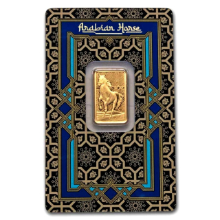 NEU* 5 g Goldbarren Pamp Suisse - ARABISCHES PFERD / Arabian HORSE - Blister / Coin Card