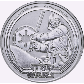 Neu ** 1 oz Niue 2026 BU - DARTH VADER Star Wars - Silber Anlagemünze 2 NZ$  Serie STAR WARS - Silver Bullion coin