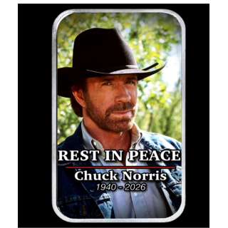 NEU* 1 oz Silber Motivbarren - CHUCK NORRIS R.I.P. Texas Ranger - Silber Color Theme Bar